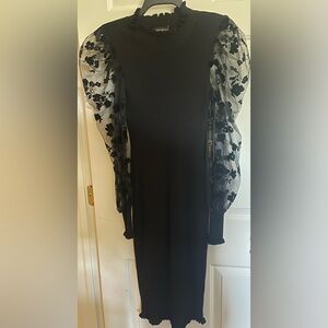 Almost Famous Black Dress with Sheer Floral Sleeves